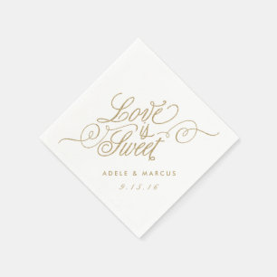 "Kärlek är sötat" Napkins Guld Glitter Bröllop Pappersservett