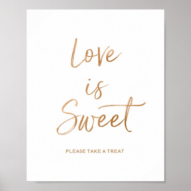 Kärlek är sött 8x10 Stylish Rose Gold Bröllopsskyl Poster (Framsidan)