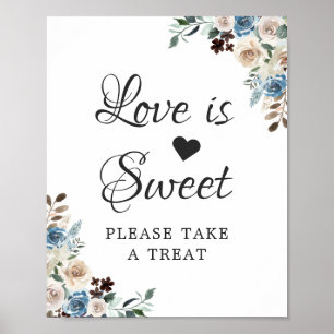 Kärlek är sött Boho dammig blå beige blommig Poster