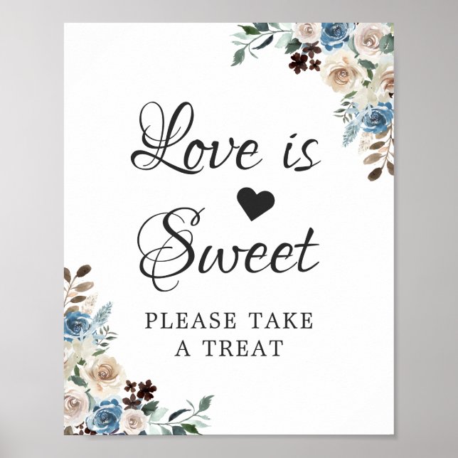 Kärlek är sött Boho dammig blå beige blommig Poster (Framsidan)