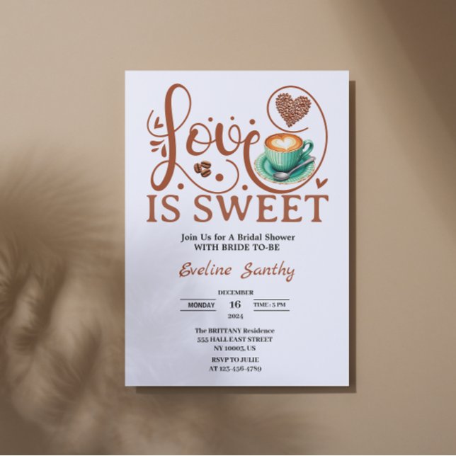 Kärlek är Sött Cappuccino Hjärtan Bröllopsdusch Inbjudningar (love is sweet bridal shower invitations vintage dessert rustic coffee theme heart brown )