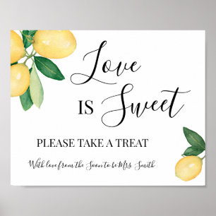 Kärlek är sött dessertbord bröllopsdusch citroner poster