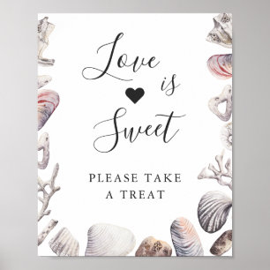 Kärlek är sött efterrätt vattenfärg vit havsskal poster