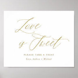 Kärlek är sött guld bröllopsskylt elegant skrift poster