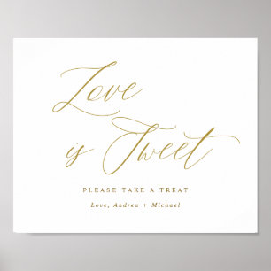 Kärlek är sött guld bröllopsskylt elegant skrift poster