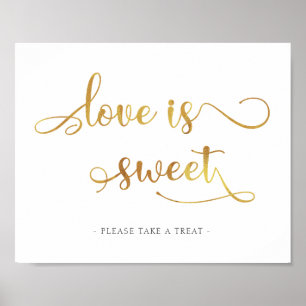 "Kärlek är sött" guld dessert gynnar Bröllop-tecke Poster