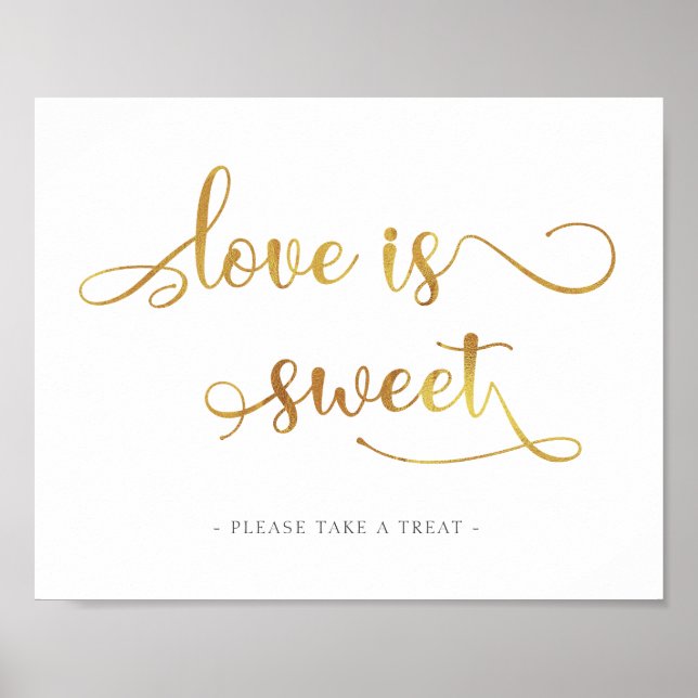 "Kärlek är sött" guld dessert gynnar Bröllop-tecke Poster (Framsidan)