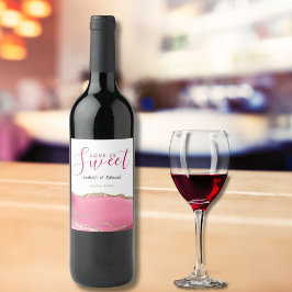 Kärlek är sött guld & rosa agatsten vigsel vinflaska etikett