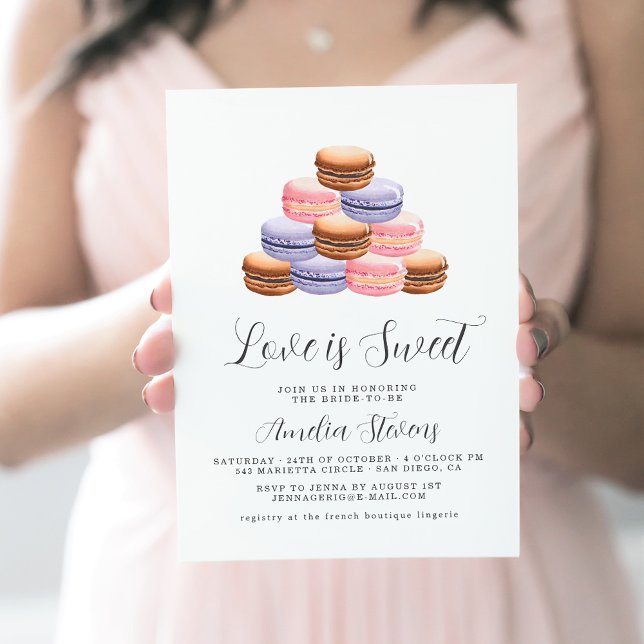 Kärlek är Sött (Macaron) | Bröllopsdusch-inbjudan Inbjudningar (Skapare uppladdad)