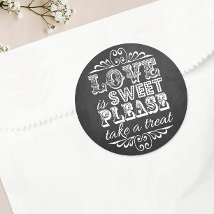 Kärlek är sött, ta ett tag! Wedding Favor Runt Klistermärke
