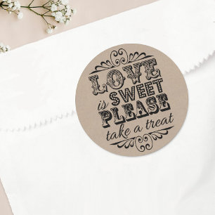 Kärlek är sött, ta ett tag! Wedding Favor Runt Klistermärke
