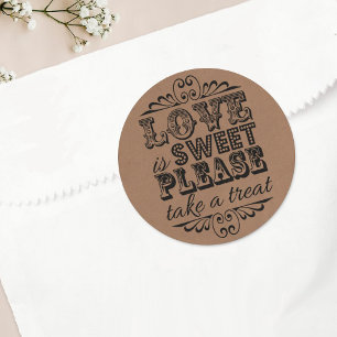 Kärlek är sött, ta ett tag! Wedding Favor Runt Klistermärke