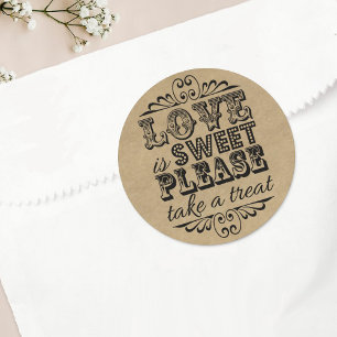 Kärlek är sött, ta ett tag! Wedding Favor Runt Klistermärke