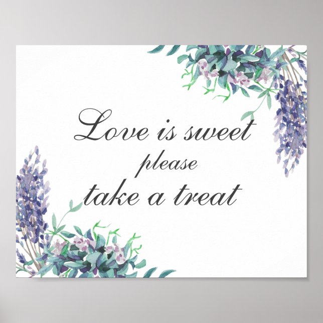 Kärlek är sött ta godsak. Lila blommor. Bröllop Poster (Framsidan)