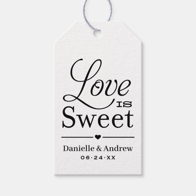 Kärlek är Sweet Black White Bröllop Monogram Presentetikett (Framsidan)