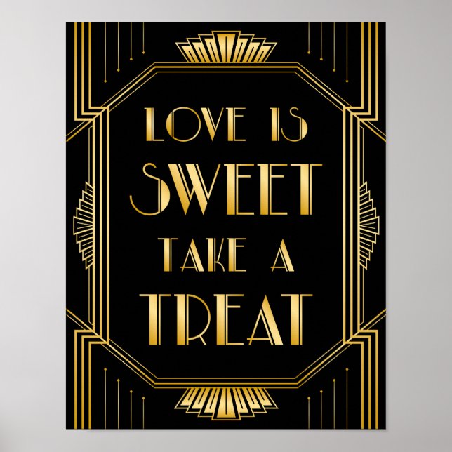 Kärlek är Sweet Bröllop Sign | Gatsby Art Deco Poster (Framsidan)