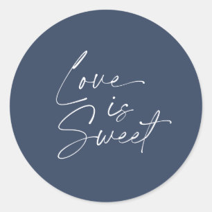 Kärlek är Sweet Bröllop Sticker - Navy & White Runt Klistermärke