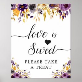 Kärlek är Sweet Calligraphy Lila Blommigt Poster
