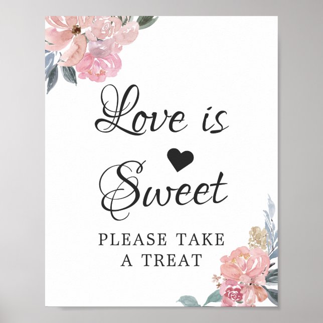 Kärlek är Sweet Calligraphy Script Dusty Rosa Blom Poster (Framsidan)