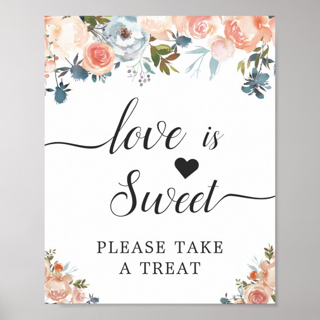 Kärlek är Sweet Calligraphy Script Peach-Blommigte Poster (Framsidan)