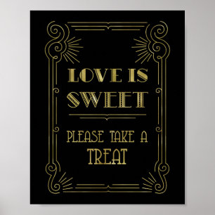 Kärlek är Sweet Candy Pub Bröllop Guld Black 1920- Poster