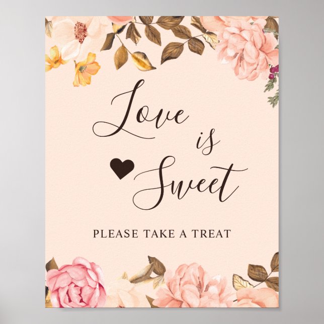 Kärlek är Sweet Dessert Pub  Guld Chic Blommigt Poster (Framsidan)