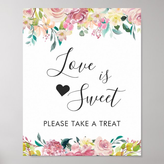 Kärlek är Sweet Dessert Pub Pastel  Blommigt Poster (Framsidan)