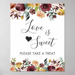 Kärlek är Sweet Dessert Pub Rustic Burgundy Blommi Poster