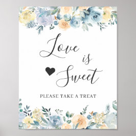 Kärlek är Sweet Dessert Pub Vanilla Chic Blue Blom Poster