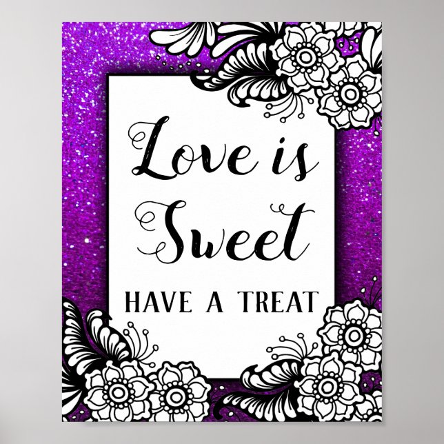 Kärlek är Sweet Desserts Lila Glitter Sparkles Poster (Framsidan)