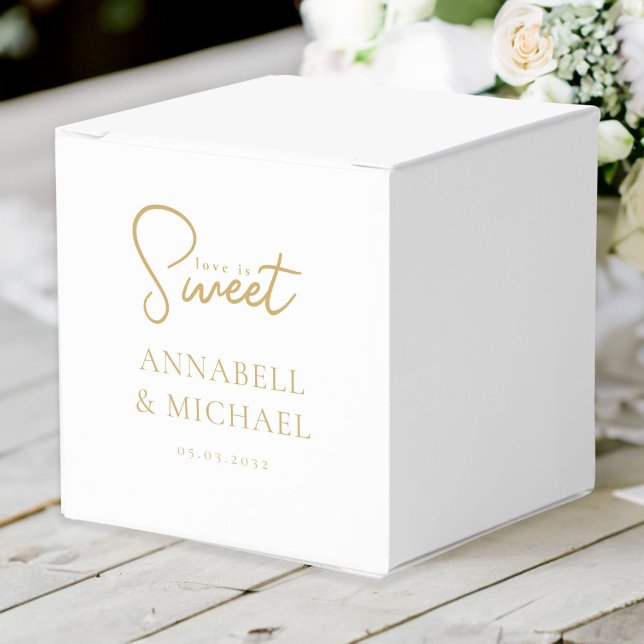 Kärlek är Sweet! Elegant, förenklad, Bröllop Presentaskar (Love is Sweet! Elegant, Simpel, Wedding Favor Boxes with your names and date.)