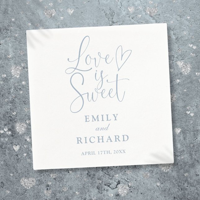 Kärlek är Sweet Elegant Modern Dusty Blue Bröllop Pappersservett (Love Is Sweet Elegant Modern Dusty Blue Wedding Napkins)