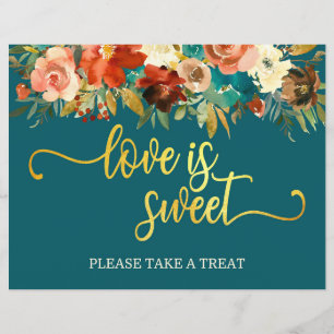 Kärlek är Sweet Favors Sign - Teal & Orange Bröllo
