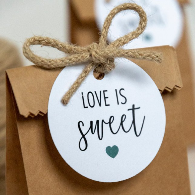 Kärlek är Sweet Gift-Märkre, Grått Teal Bröllop Gåvor Etiketter (Skapare uppladdad)