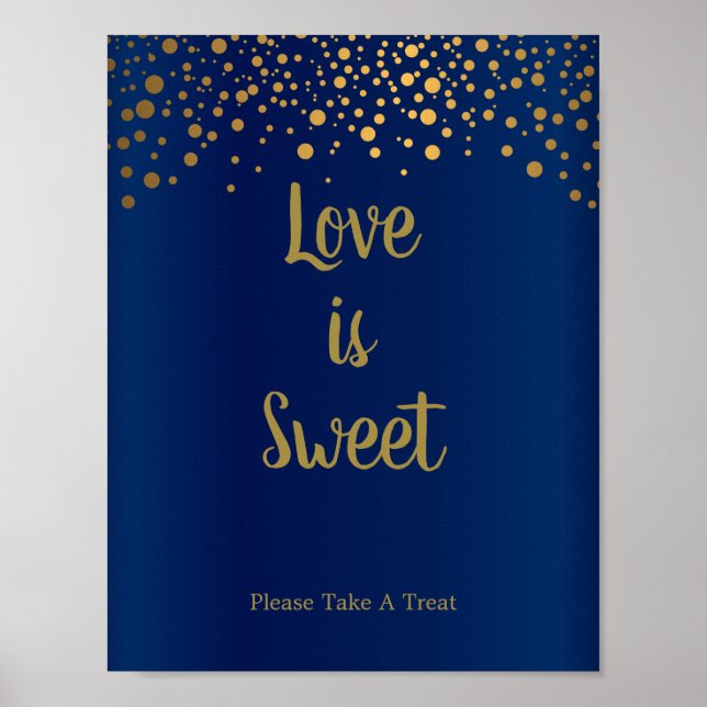 Kärlek är Sweet - Guld Confetti Dots - Mörk blått Poster (Framsidan)
