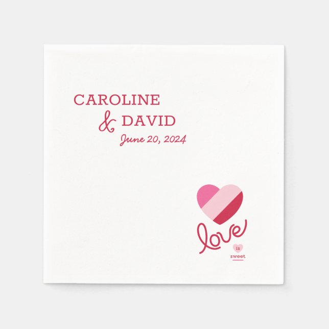 Kärlek är Sweet, Hearts, Swehoney, Shower, Bröllop Pappersservett (Framsidan)