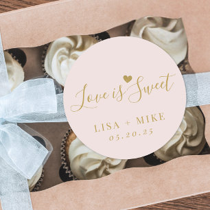 Kärlek är Sweet Personlig Wedding Favor Rosa Runt Klistermärke