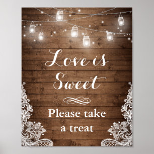 Kärlek är Sweet Rustic Wood String Ljus Snöre Poster