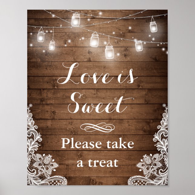 Kärlek är Sweet | Rustic Wood String Ljus Snöre Poster (Framsidan)