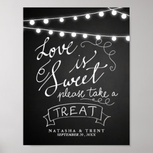 Kärlek är Sweet String Ljus Chalkboard Bröllop Poster