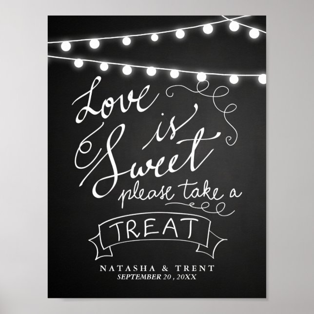 Kärlek är Sweet String Ljus Chalkboard Bröllop Poster (Framsidan)