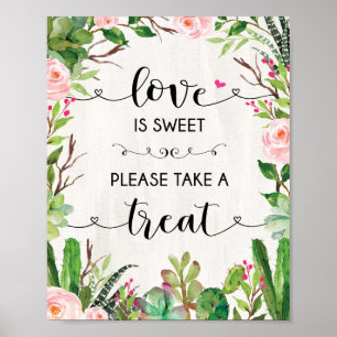 Kärlek är Sweet Succuls Cactus Wedding Favor Sign Poster