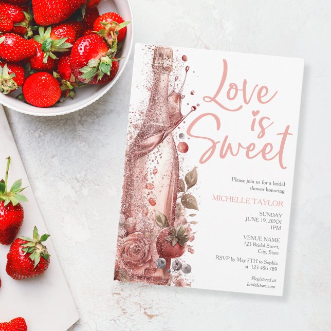 Kärlek är Sweet Summer Champagne Strawbär Inbjudningar (Skapare uppladdad)