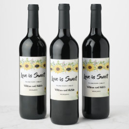 Kärlek är Sweet Sunblommor Bröllop Treat Favor Bag Vinflaska Etikett