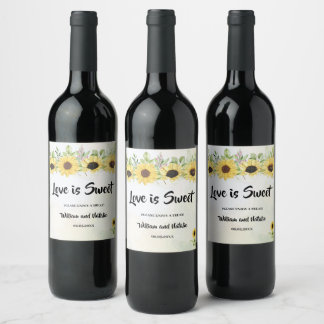 Kärlek är Sweet Sunblommor Bröllop Treat Favor Bag Vinflaska Etikett