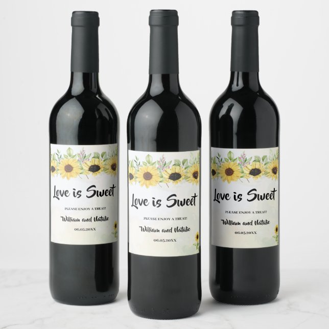 Kärlek är Sweet Sunblommor Bröllop Treat Favor Bag Vinflaska Etikett (Flaskor)