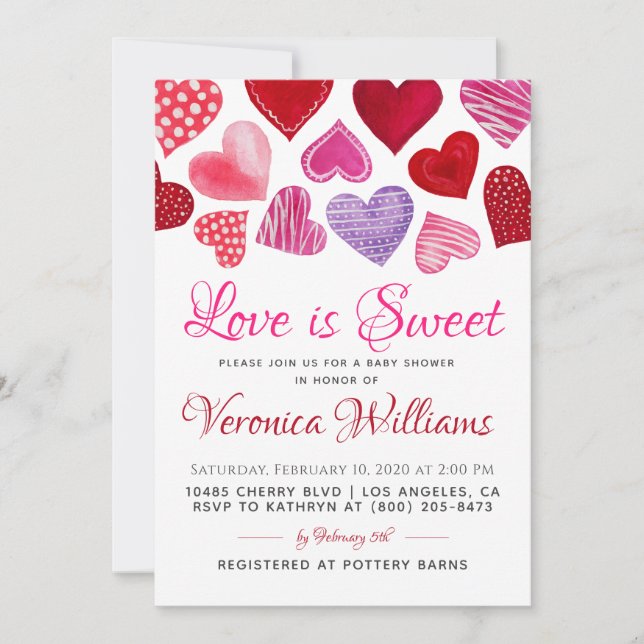 Kärlek är Sweet Valentine's Baby Shower-inbjudan Inbjudningar (Framsida)