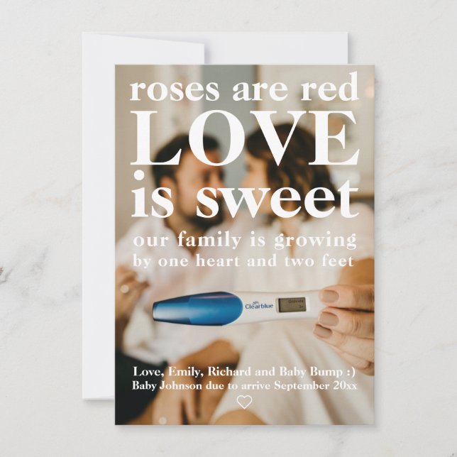 Kärlek är Sweet Valentines Gravid Reveal Photo Meddelande (Framsida)
