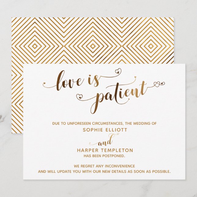 Kärlek är Tålamod Förlovningskort med Guldskrift Inbjudningar (Fram/baksida)