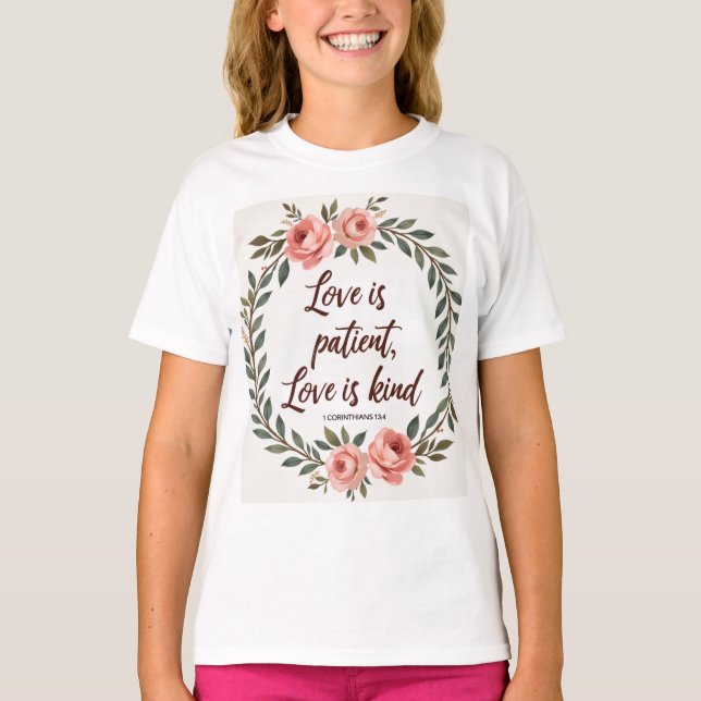 Kärlek är tålamod, Kärlek är snäll Bibel T-shirt  (Framsida)